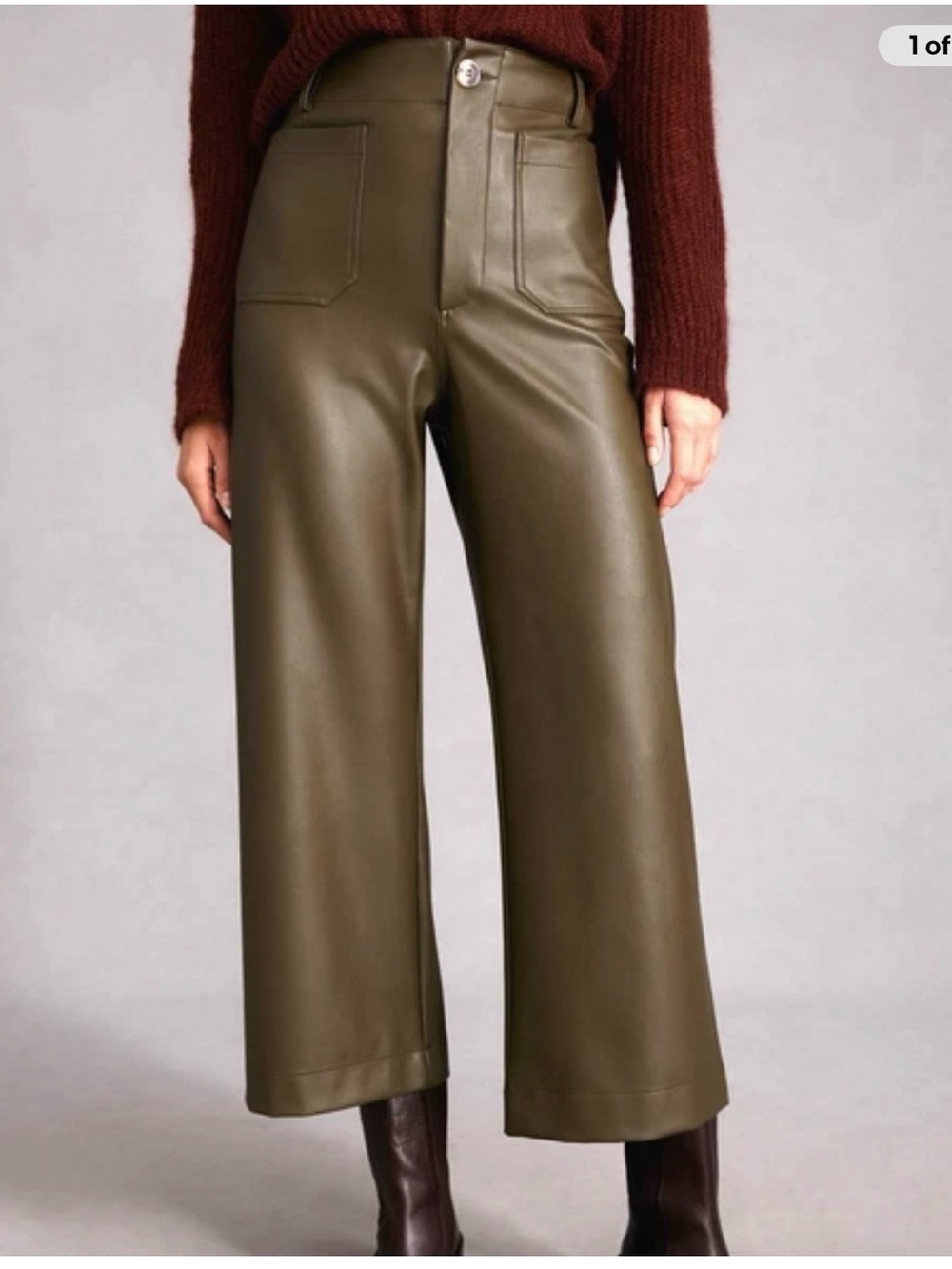Anthropologie Maeve  The Colette Wide-Leg Faux Leather Pants Moss New Size 31